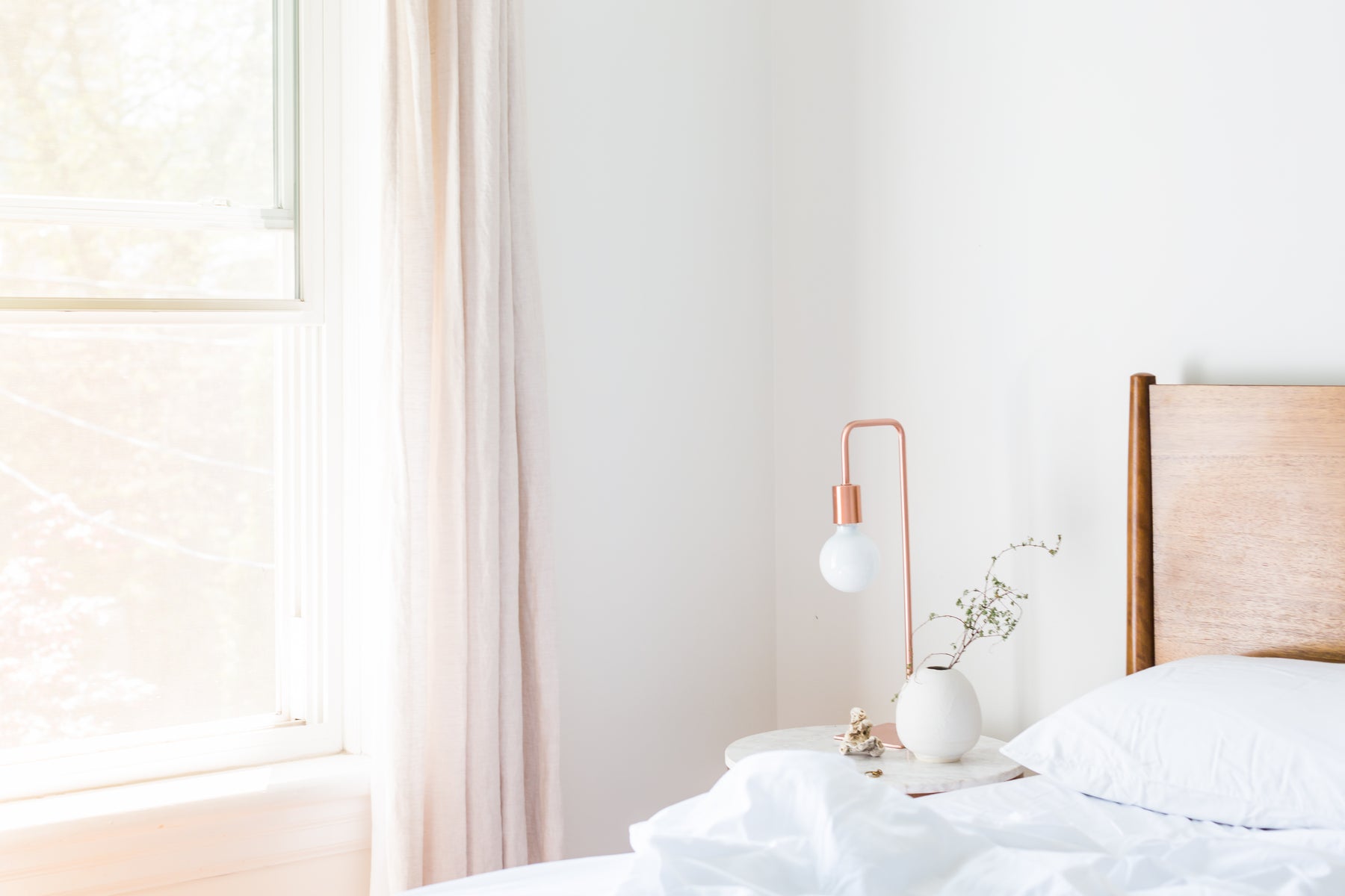 Copper light in bedroom